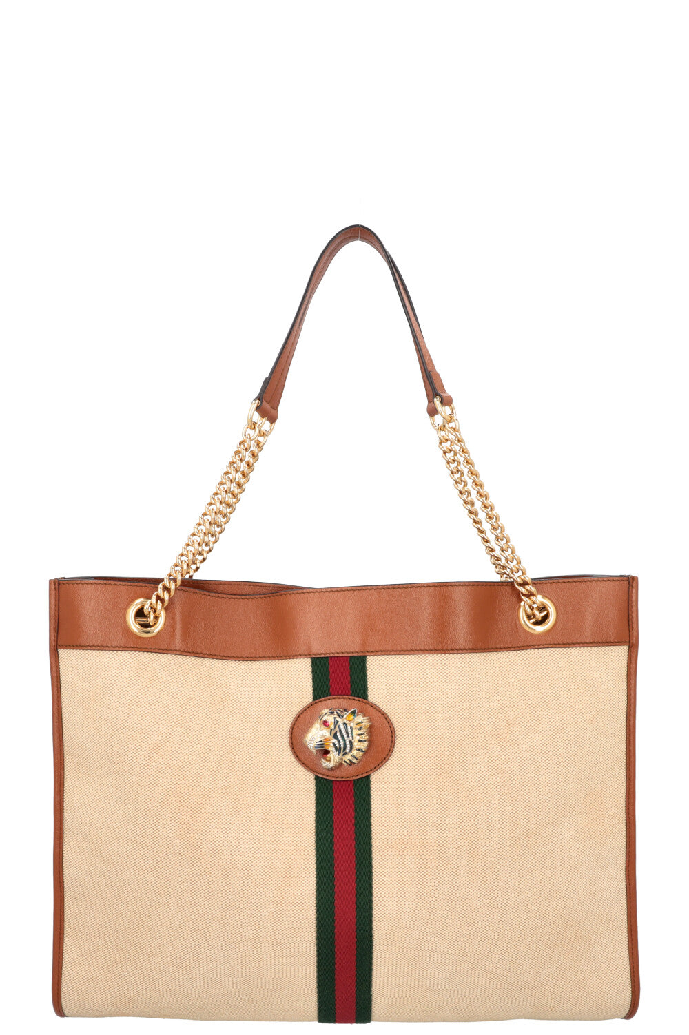 GUCCI Rajah Chain Tote Canvas Beige