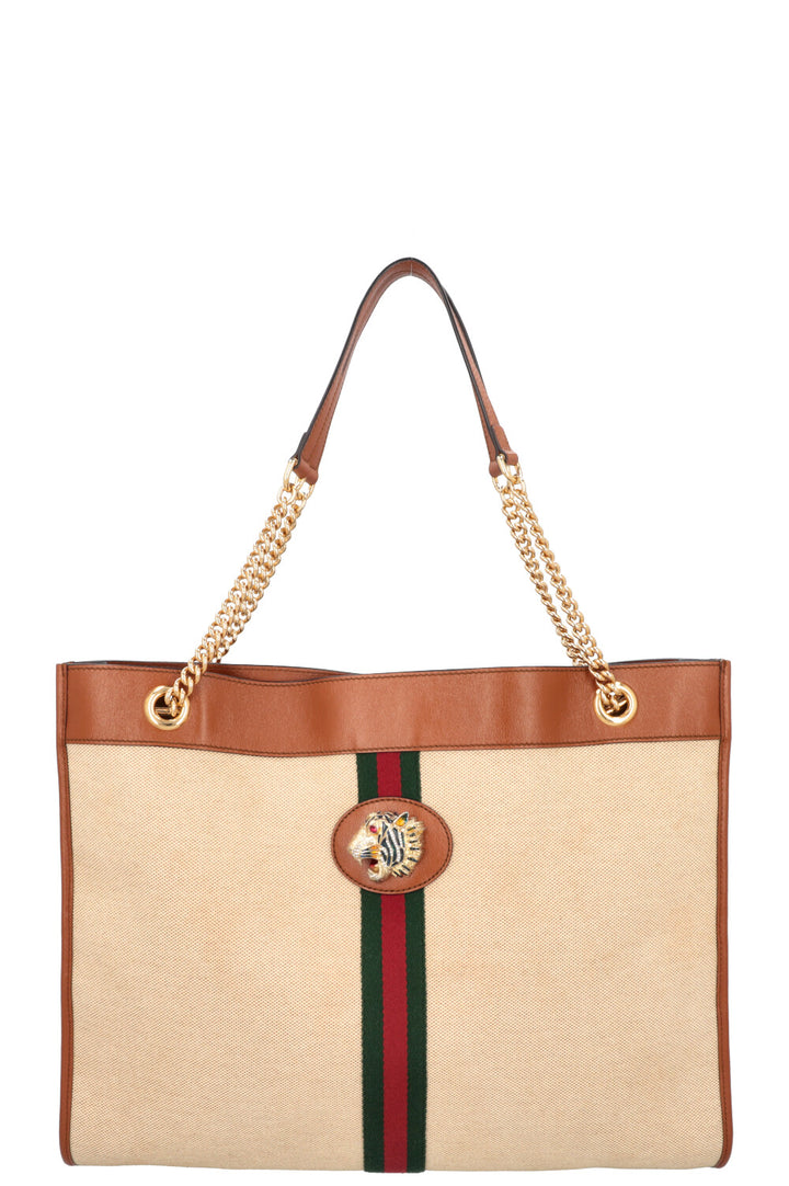 GUCCI Rajah Chain Tote Canvas Beige