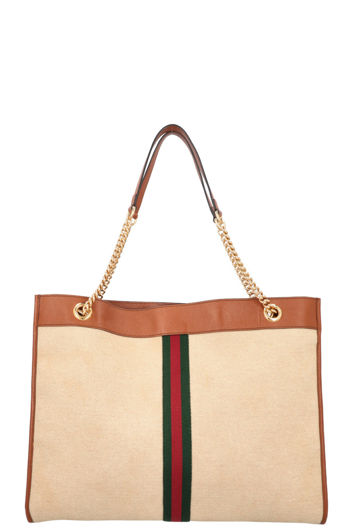 GUCCI Rajah Chain Tote Canvas Beige