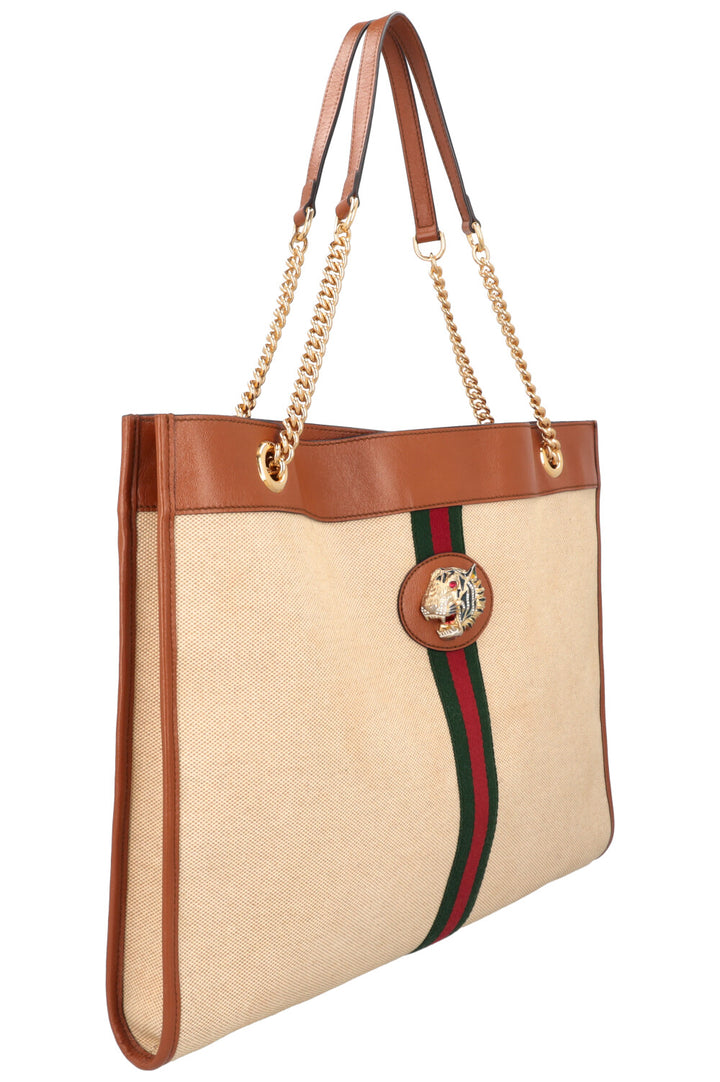 GUCCI Rajah Chain Tote Canvas Beige