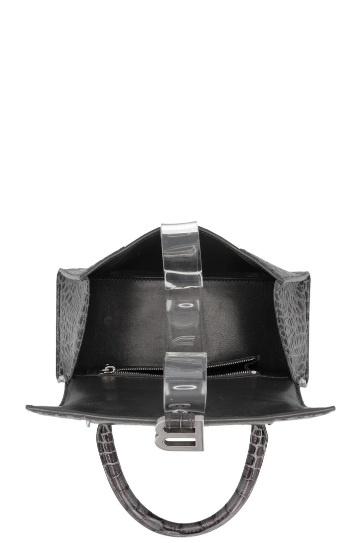 BALENCIAGA Hoursglass S Bag Croc Embossed Grey