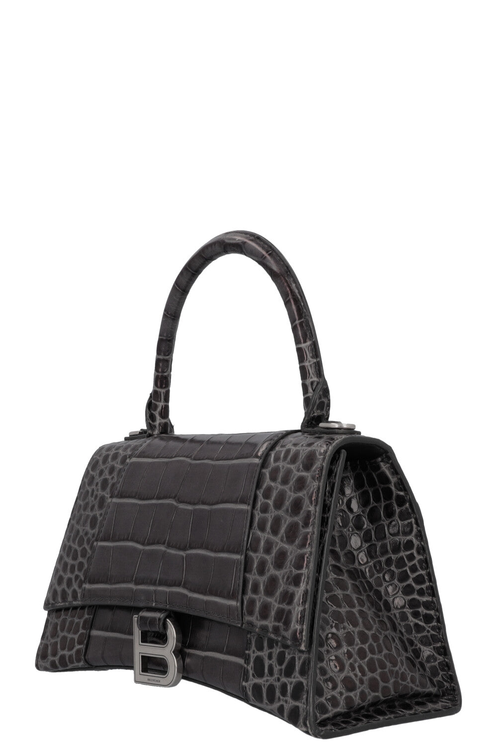 BALENCIAGA Hoursglass S Bag Croc Embossed Grey