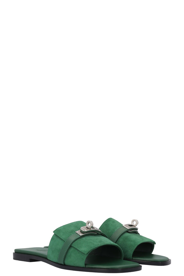 HERMÈS Giulia Sandals Suede Green