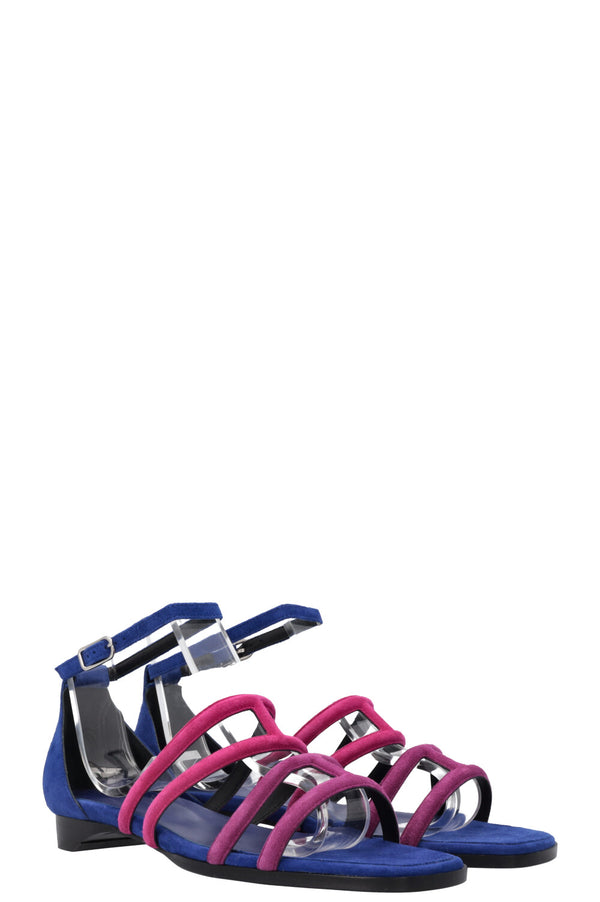 HERMÈS Graziella Sandals Suede Blue Pink