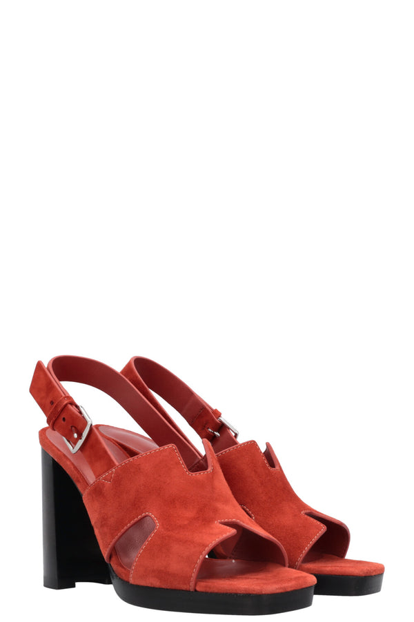 HERMÈS Eris Sandals Suede Rusty Orange