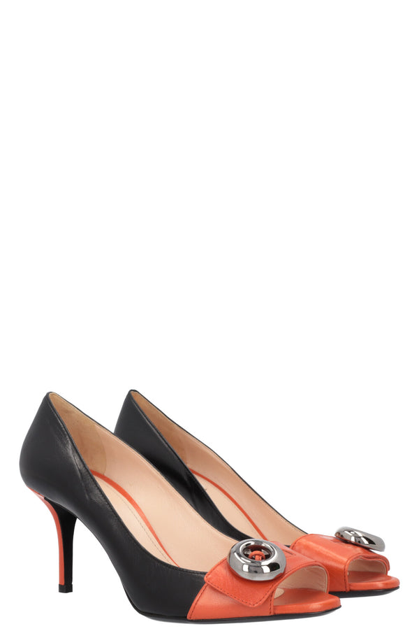 PRADA Buckle Heels Black Orange
