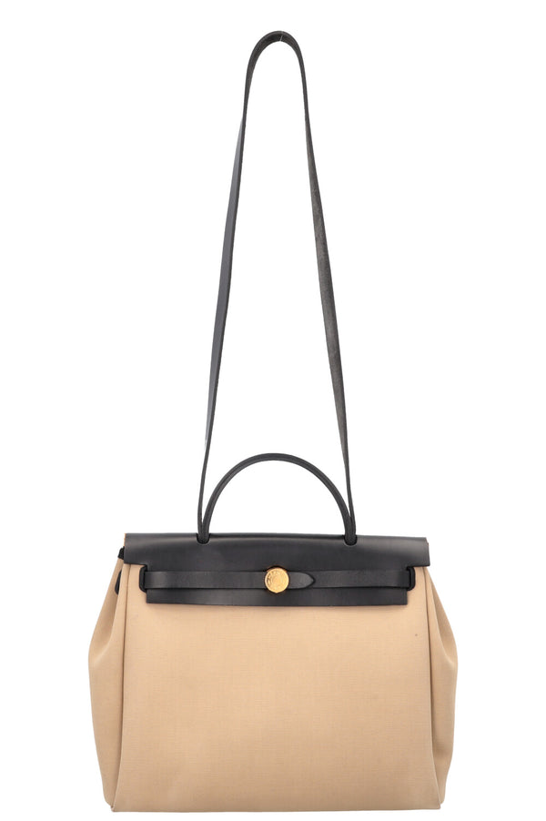 HERMÈS Herbag 31 Zip Toile Vache Hunter Ébène Paille