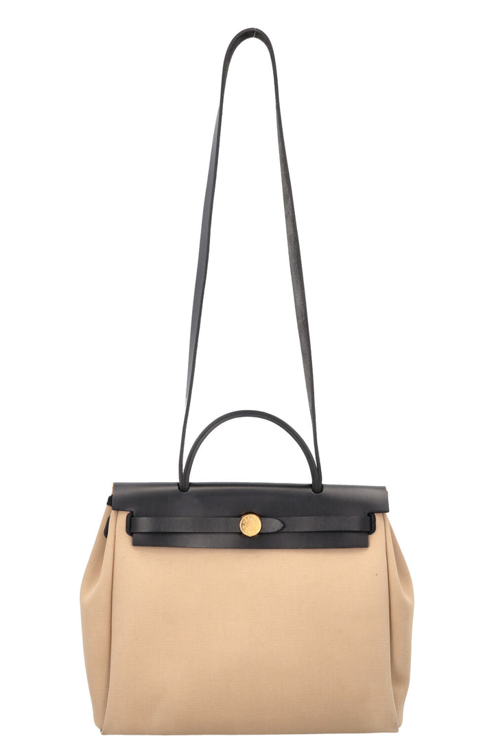 HERMÈS Herbag 31 Zip Toile Vache Hunter Ébène Paille