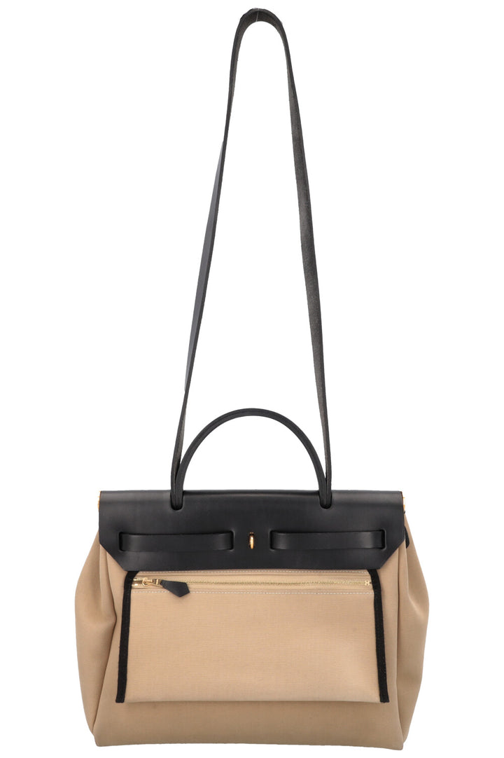 HERMÈS Herbag 31 Zip Toile Vache Hunter Ébène Paille