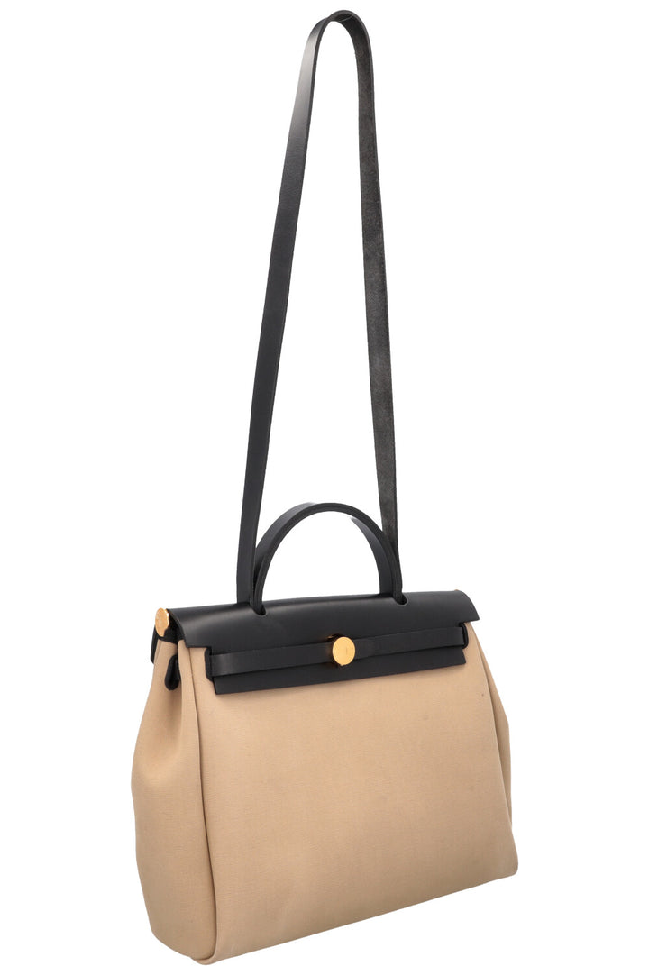 HERMÈS Herbag 31 Zip Toile Vache Hunter Ébène Paille