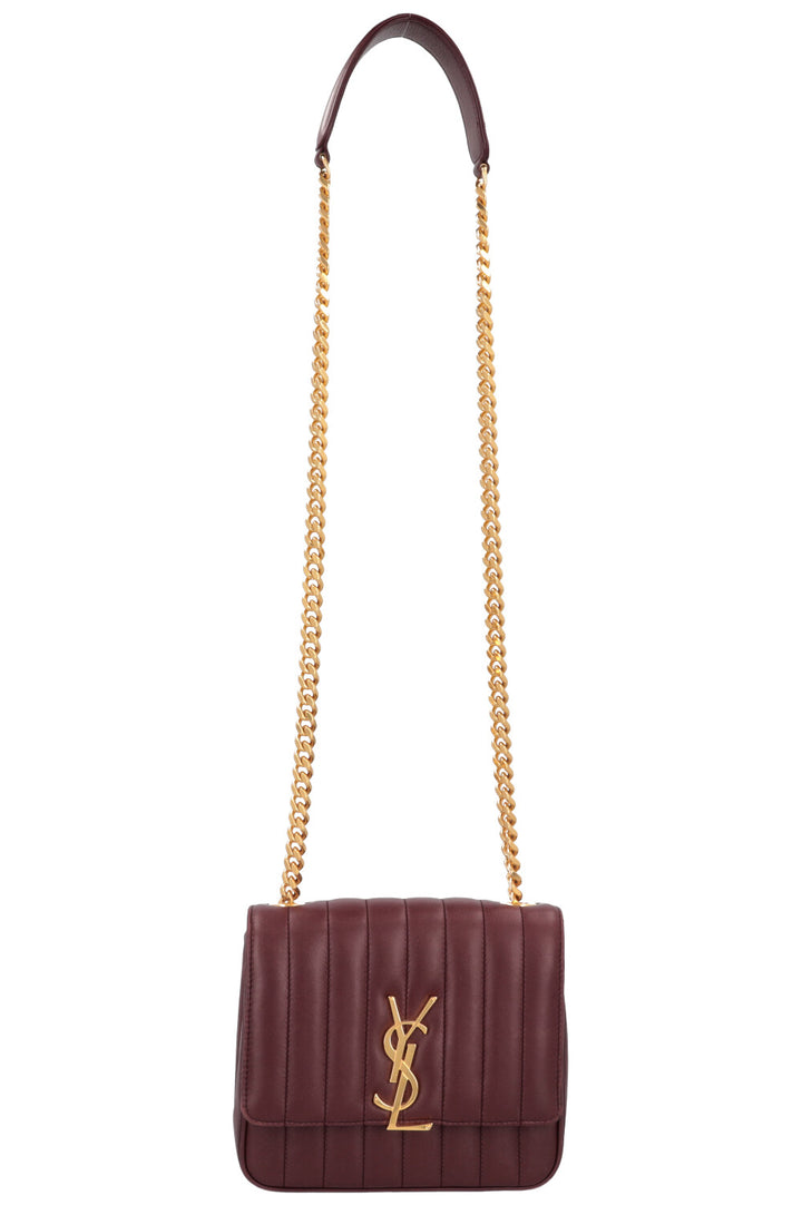 SAINT LAURENT Vicky Quilted Crossbody Bag Burgundy