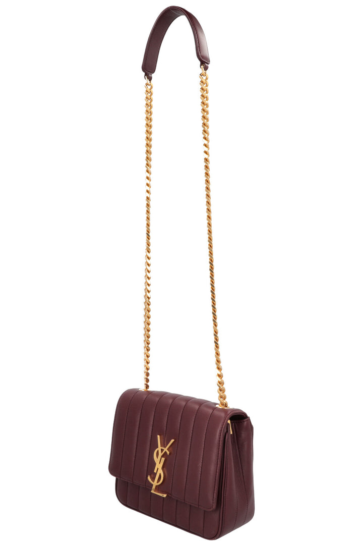 SAINT LAURENT Vicky Quilted Crossbody Bag Burgundy