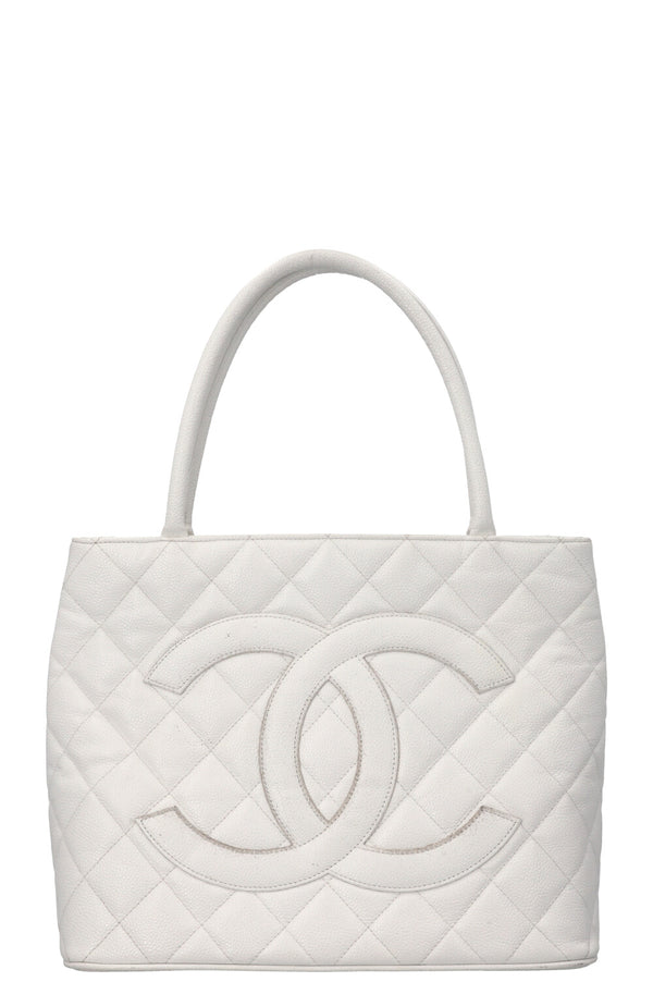 CHANEL Medaillon Tote Bag Leather White