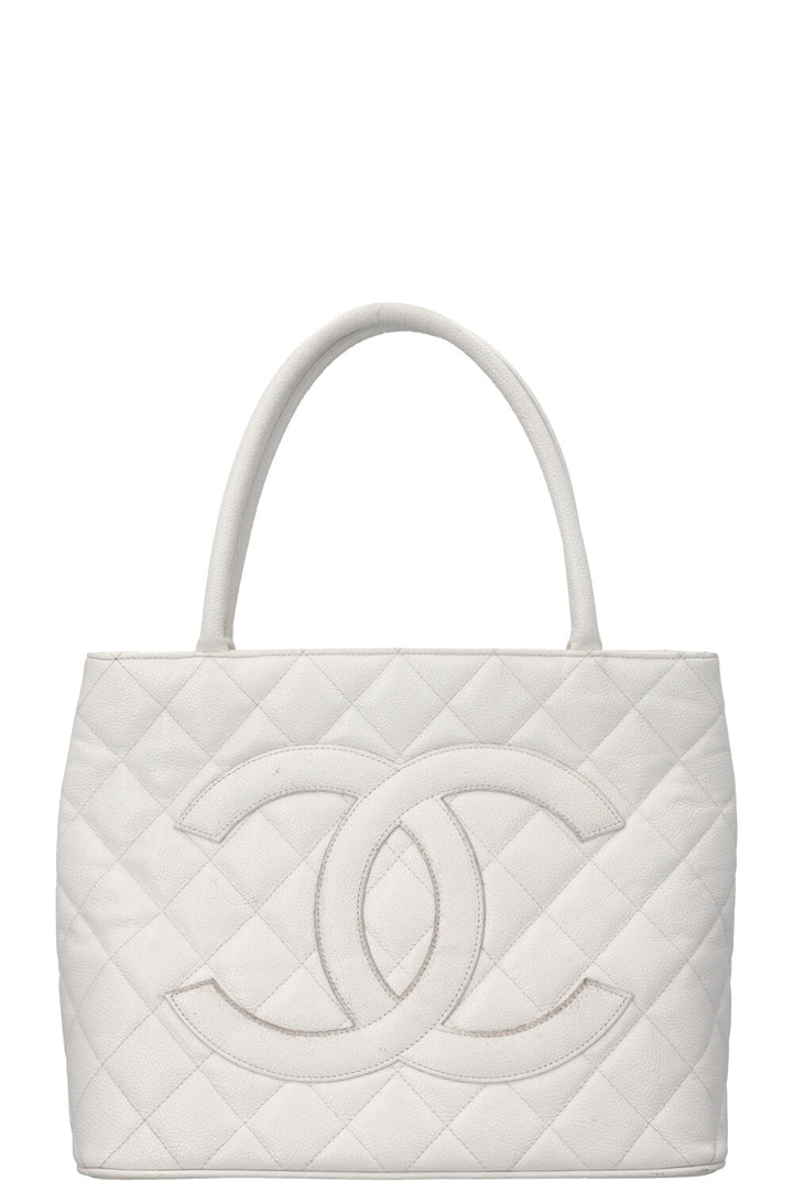 CHANEL Medaillon Tote Bag Leather White