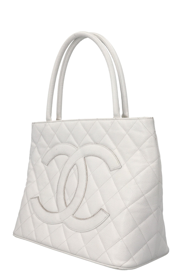 CHANEL Medaillon Tote Bag Leather White