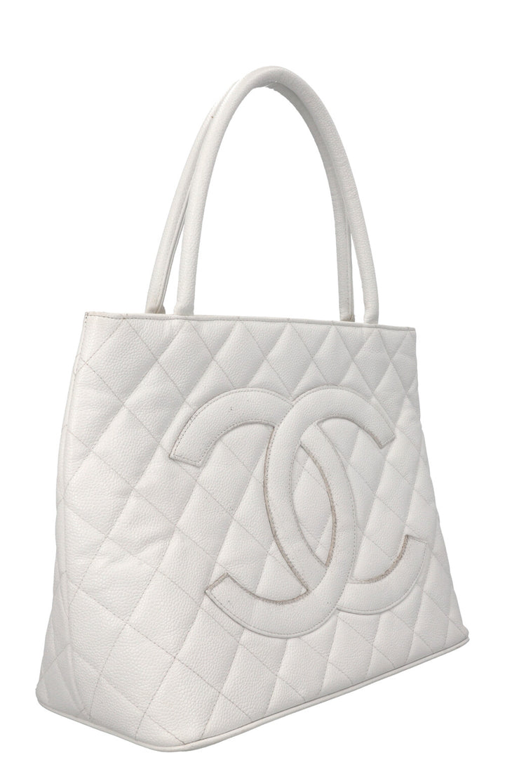 CHANEL Medaillon Tote Bag Leather White