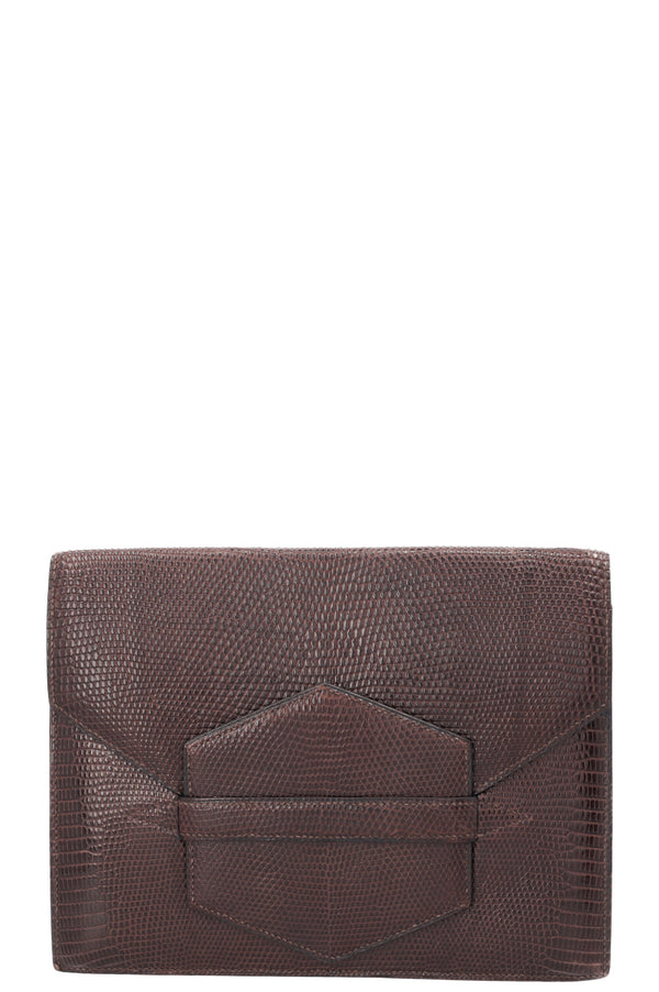 HERMÈS Pochette Faco Lézard Marron