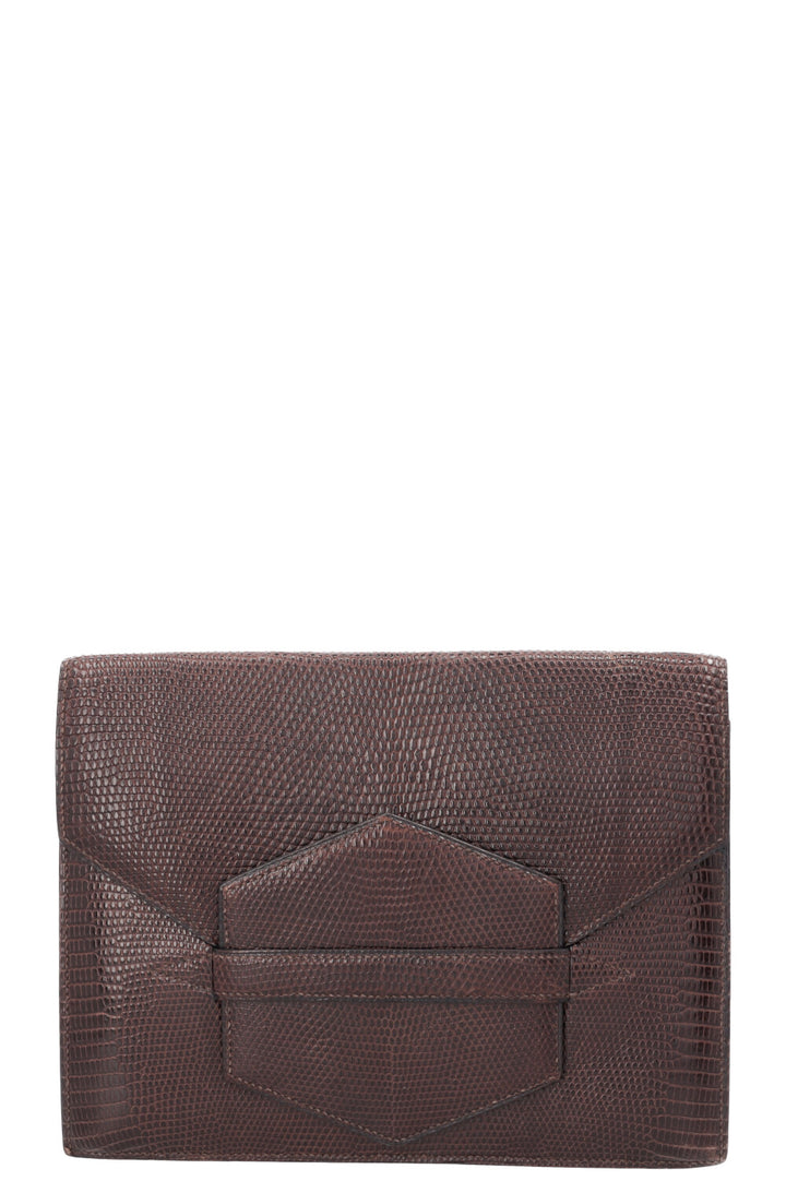 HERMÈS Pochette Faco Lézard Marron