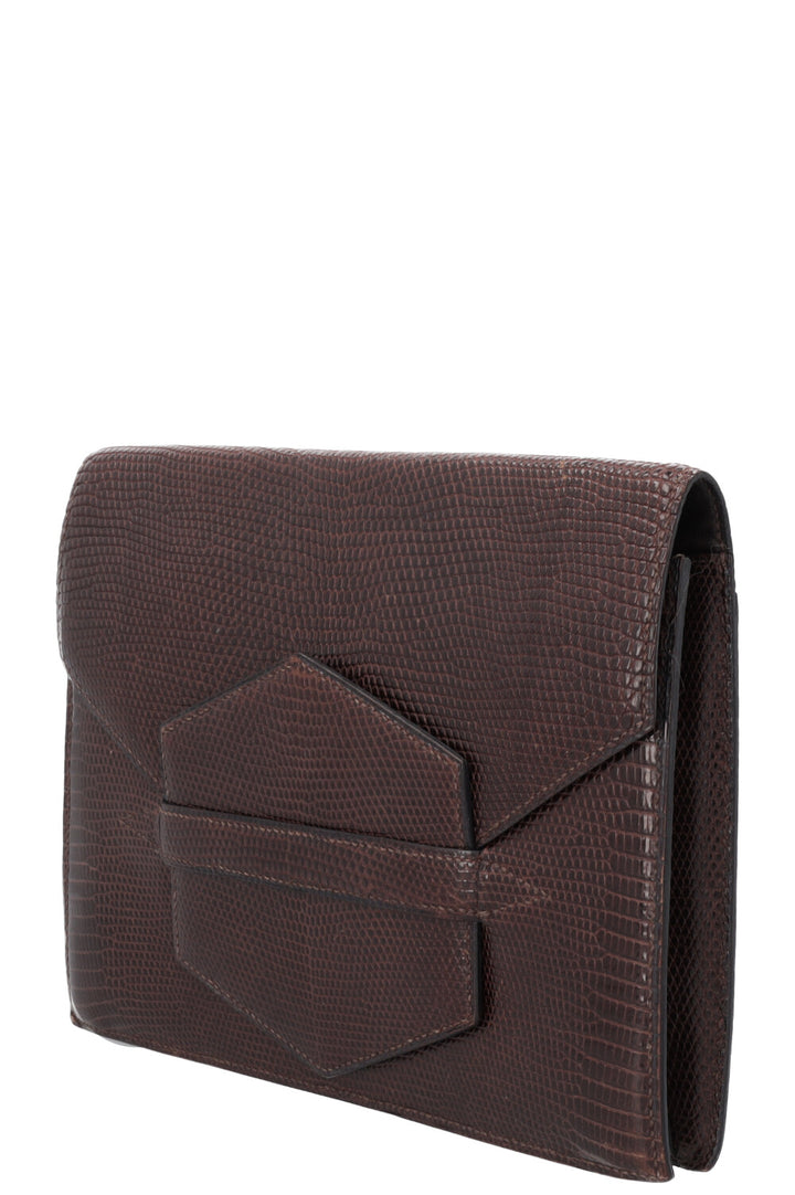 HERMÈS Pochette Faco Lézard Marron