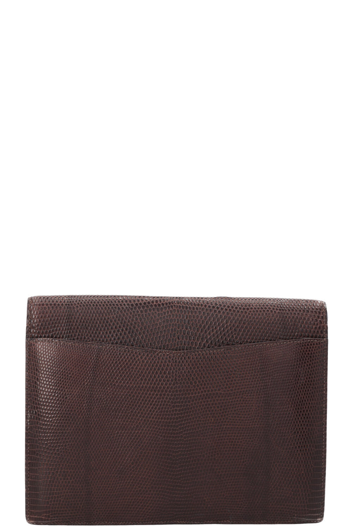 HERMÈS Pochette Faco Lézard Marron