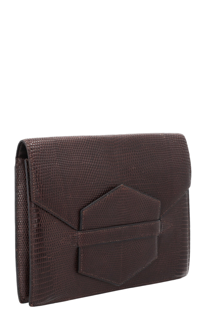 HERMÈS Pochette Faco Lézard Marron