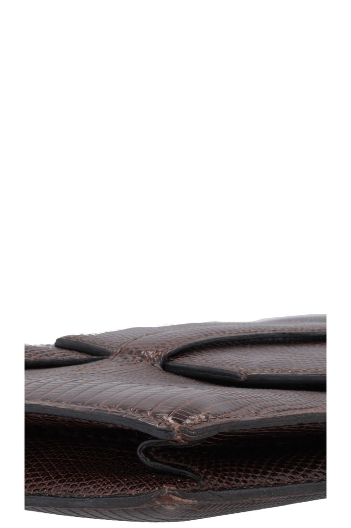 HERMÈS Pochette Faco Lézard Marron