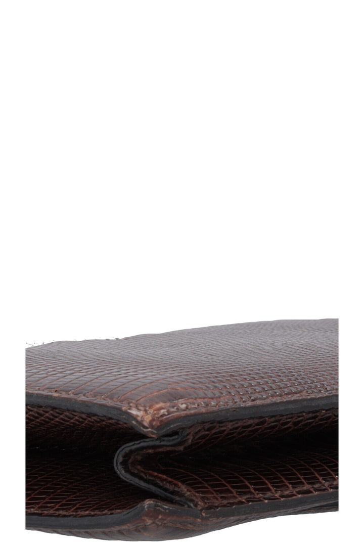 HERMÈS Pochette Faco Lézard Marron