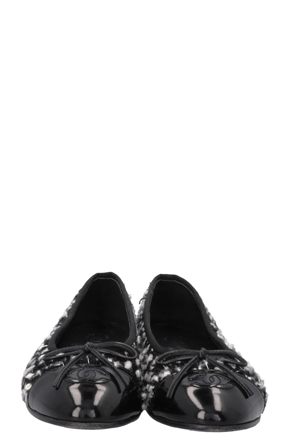 CHANEL Classic Ballet Flats Tweed Black White