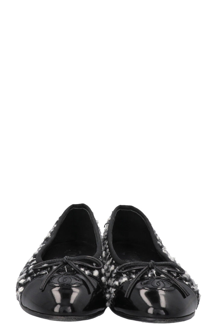 CHANEL Classic Ballet Flats Tweed Black White