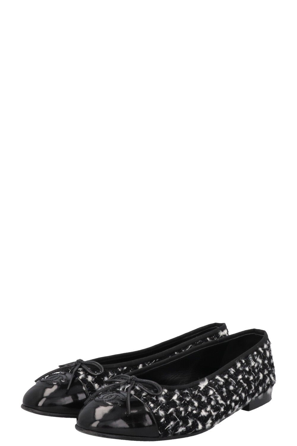 CHANEL Classic Ballet Flats Tweed Black White