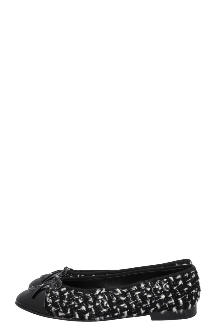 CHANEL Classic Ballet Flats Tweed Black White