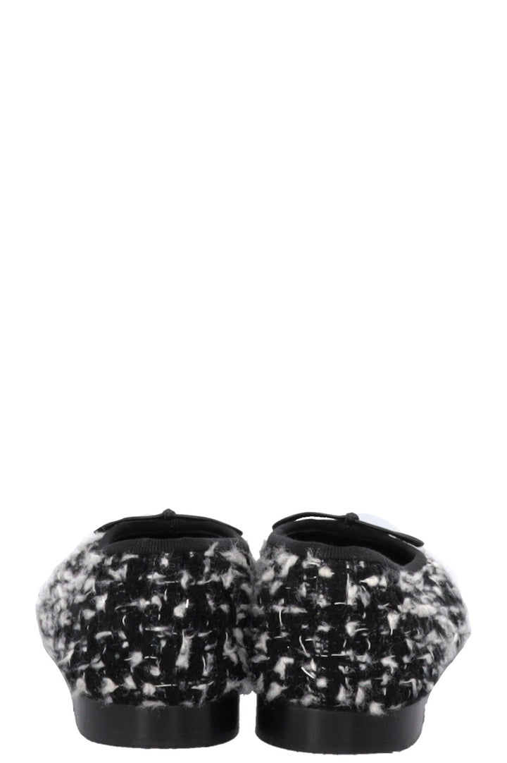 CHANEL Classic Ballet Flats Tweed Black White