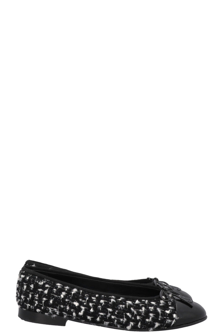 CHANEL Classic Ballet Flats Tweed Black White