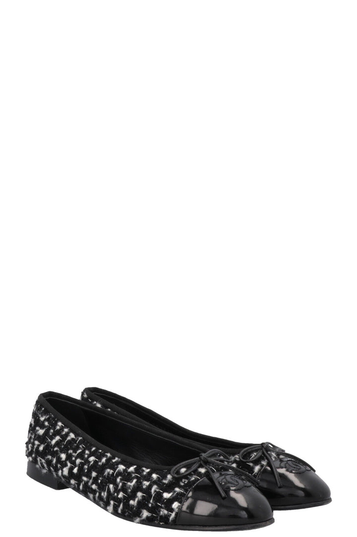 CHANEL Classic Ballet Flats Tweed Black White