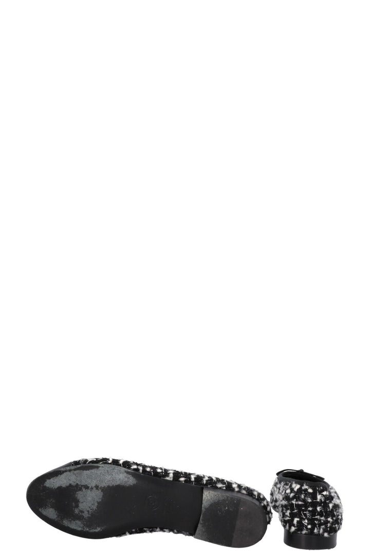 CHANEL Classic Ballet Flats Tweed Black White