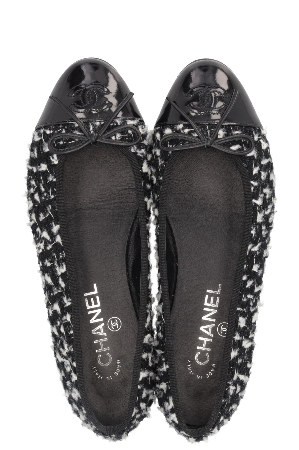 CHANEL Classic Ballet Flats Tweed Black White