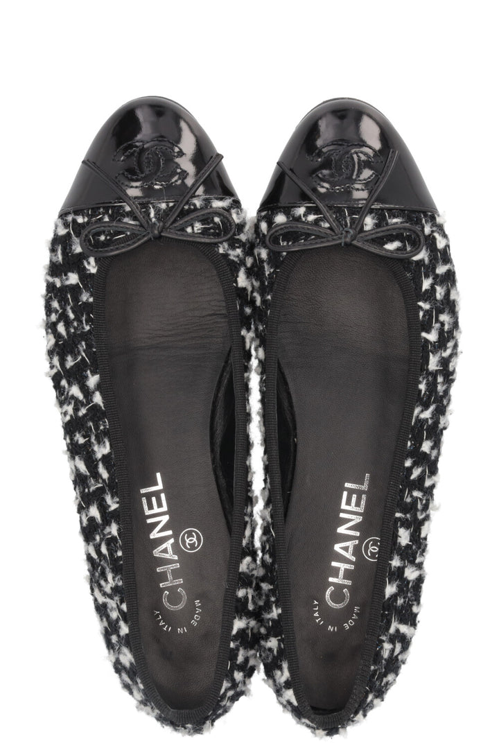 CHANEL Classic Ballet Flats Tweed Black White