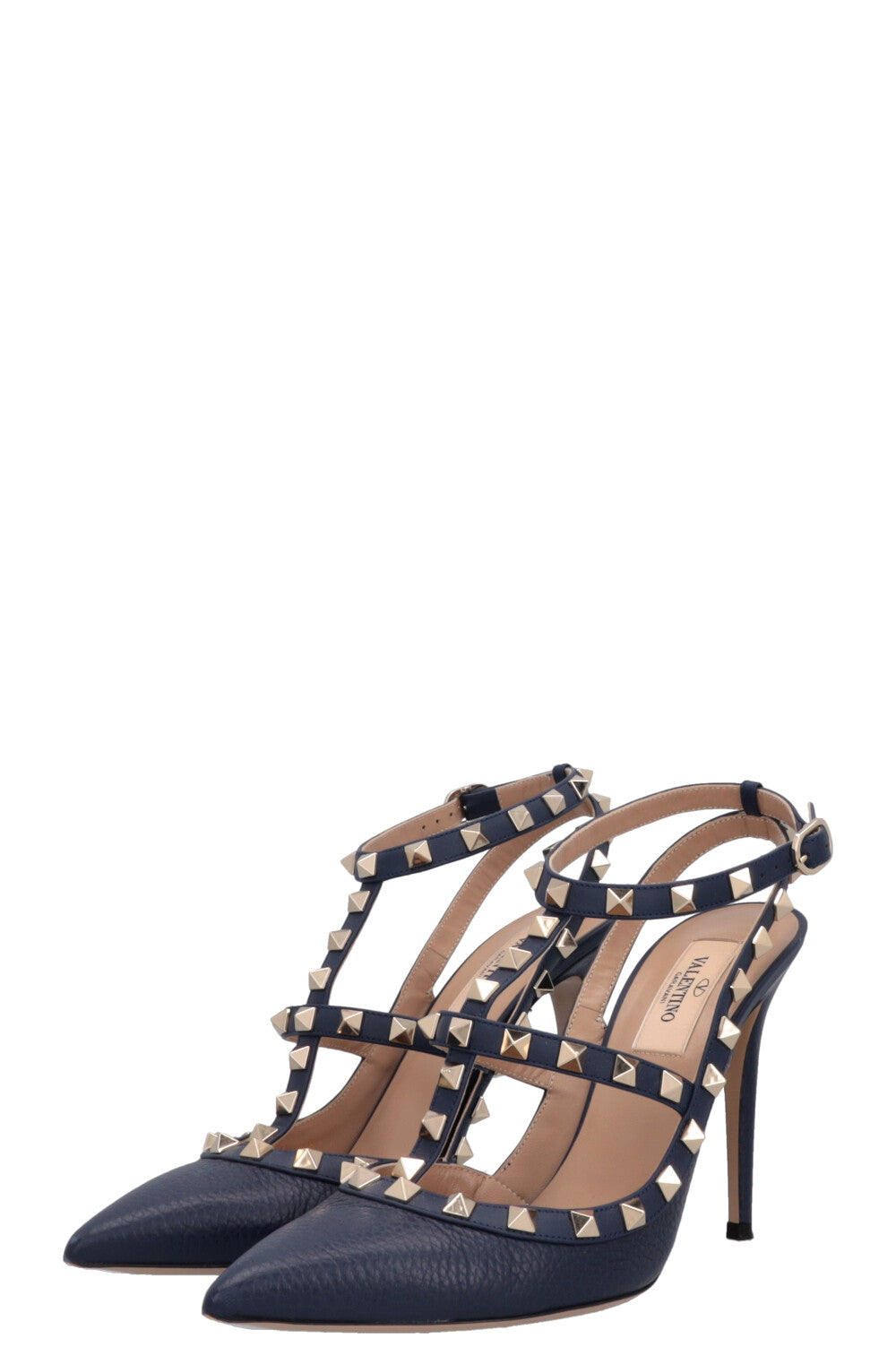 VALENTINO T Strap Rockstud Heels Navy