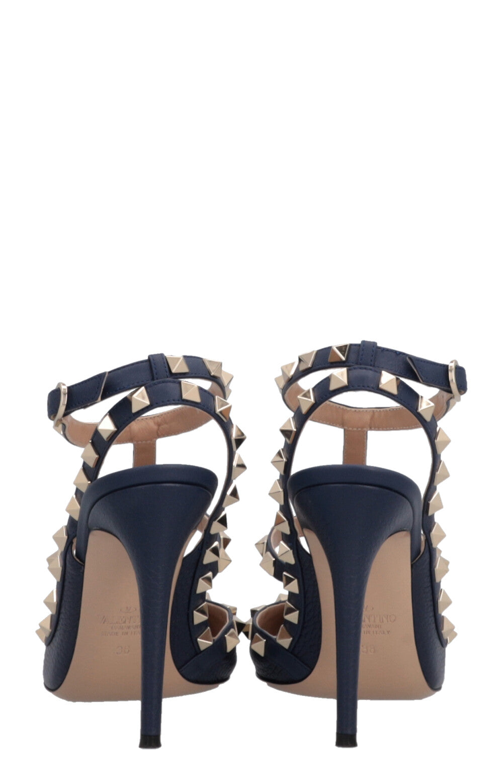 VALENTINO T Strap Rockstud Heels Navy