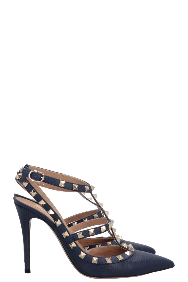 VALENTINO T Strap Rockstud Heels Navy