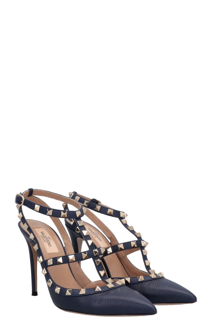 VALENTINO T Strap Rockstud Heels Navy