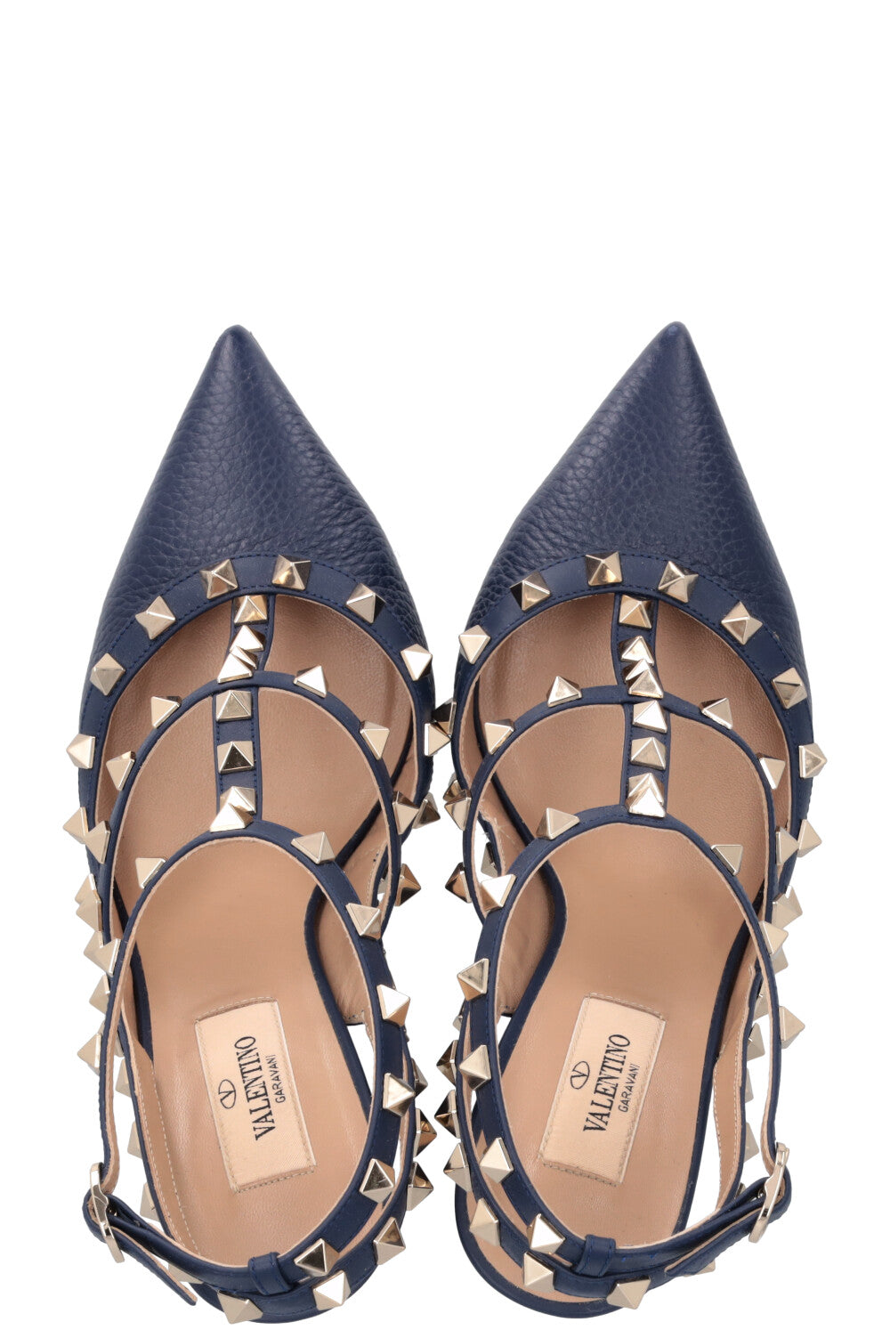 VALENTINO T Strap Rockstud Heels Navy