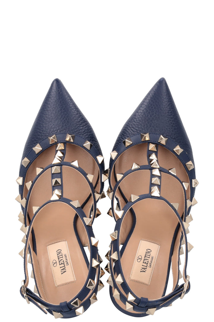 VALENTINO T Strap Rockstud Heels Navy