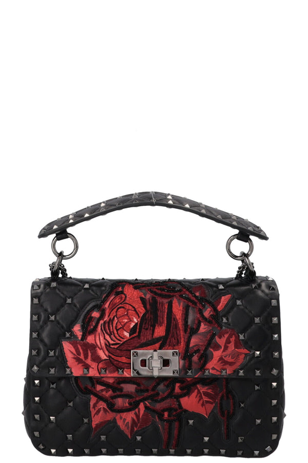 VALENTINO x Undercover Rose Embellished Rockstud Crossbody Bag Black