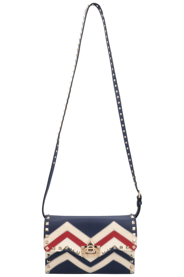 VALENTINO Rockstud Zig Zag Crossbody Bag Navy Red White