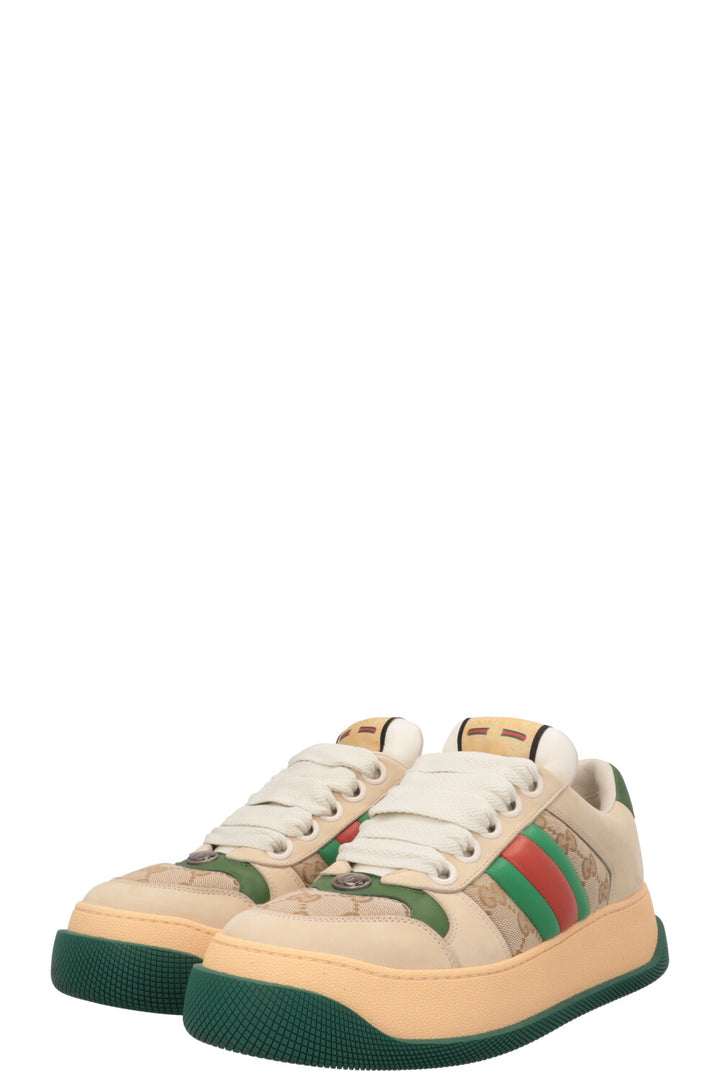 GUCCI Double Screener GG Sneakers Beige Green