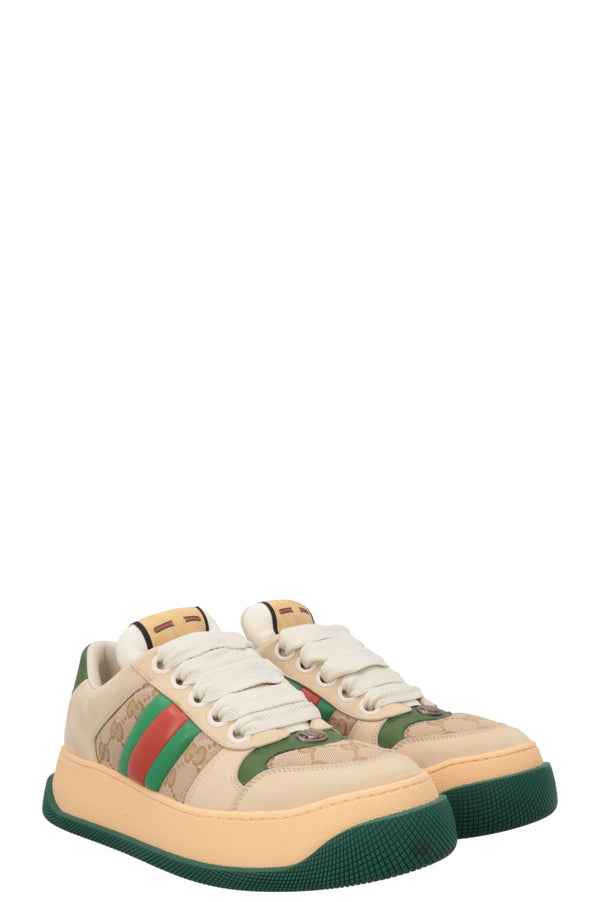 GUCCI Double Screener GG Sneakers Beige Green