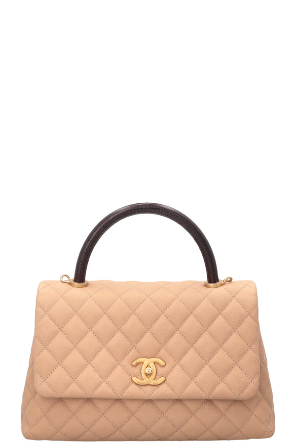 CHANEL Coco Handle Bag Caviar Lizard Beige