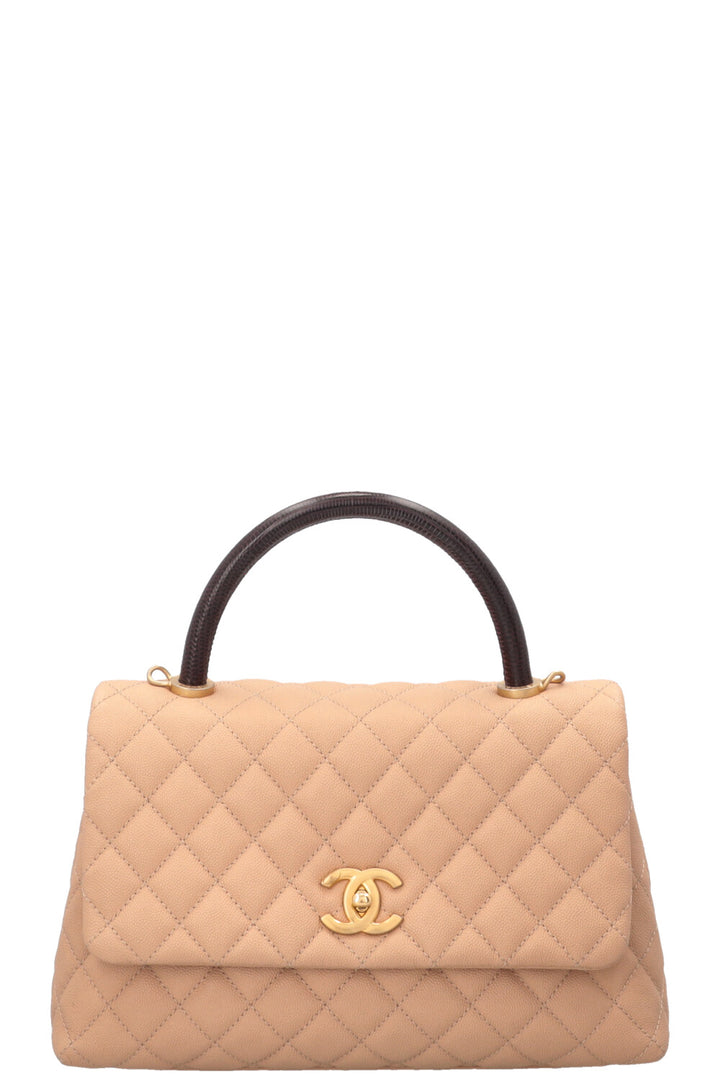 CHANEL Coco Handle Bag Caviar Lizard Beige