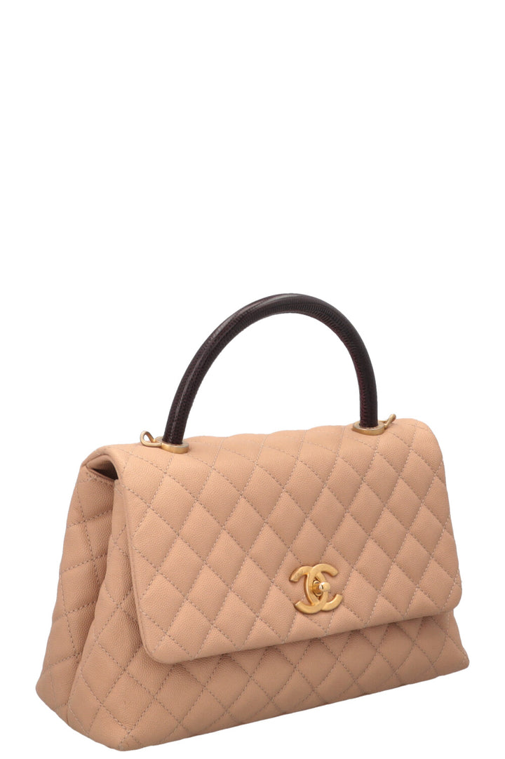 CHANEL Coco Handle Bag Caviar Lizard Beige